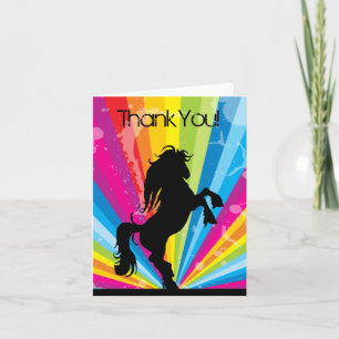 Rainbow Techno Silhouette Rearing Horse Thank You Card