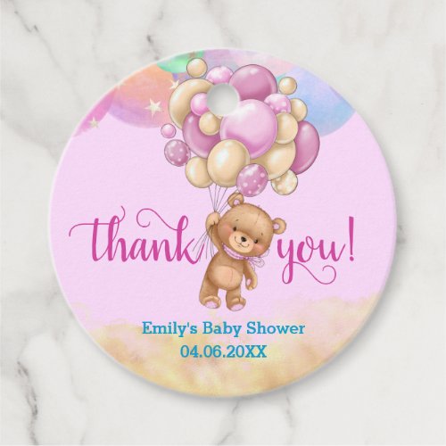 Rainbow Teddy Bear Balloons Thank You Baby Shower Favor Tags