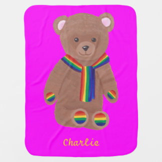 Rainbow Teddy Bear Personalized Baby Blankets