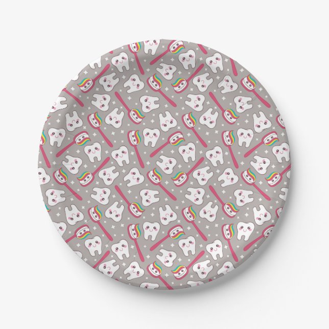 Rainbow Teeth Pattern Paper Plates (Front)