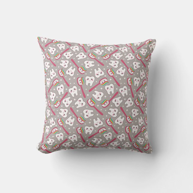 Rainbow Teeth Pattern Throw Pillow (Front)