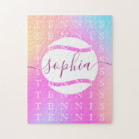 Rainbow Tennis Typography Ball & Girl Players Kids