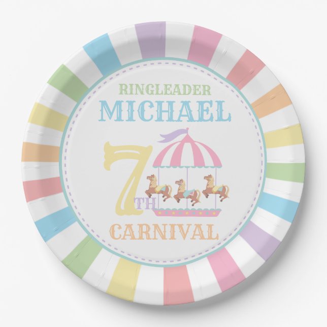 Rainbow Tent Circus Carnival Birthday Party Plates (Front)