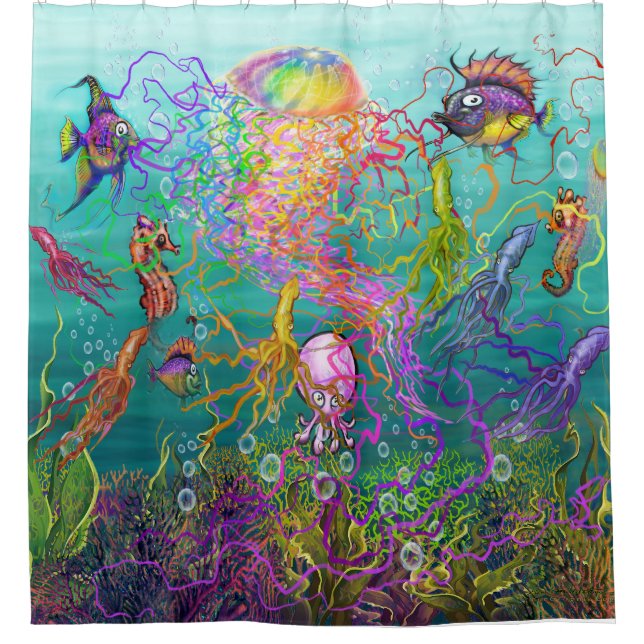 Rainbow Tentacles Shower Curtain (Front)