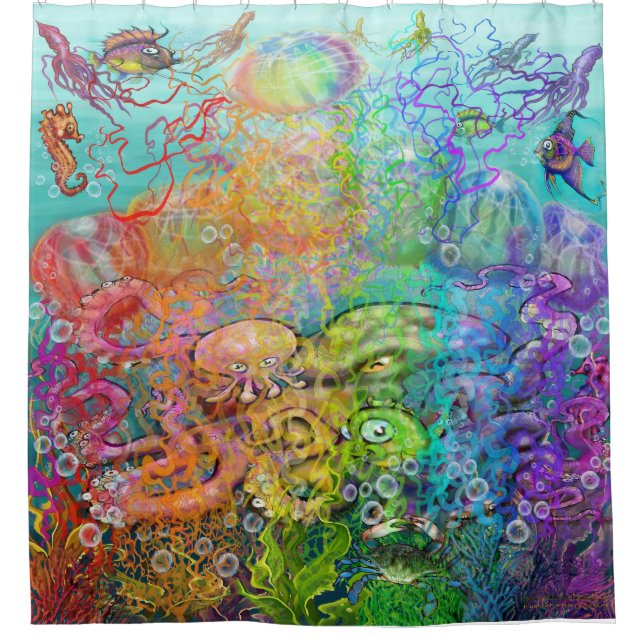 Rainbow Tentacles Shower Curtain (Front)