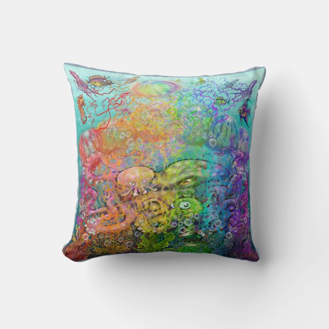 Rainbow Tentacles Throw Pillow (Front)