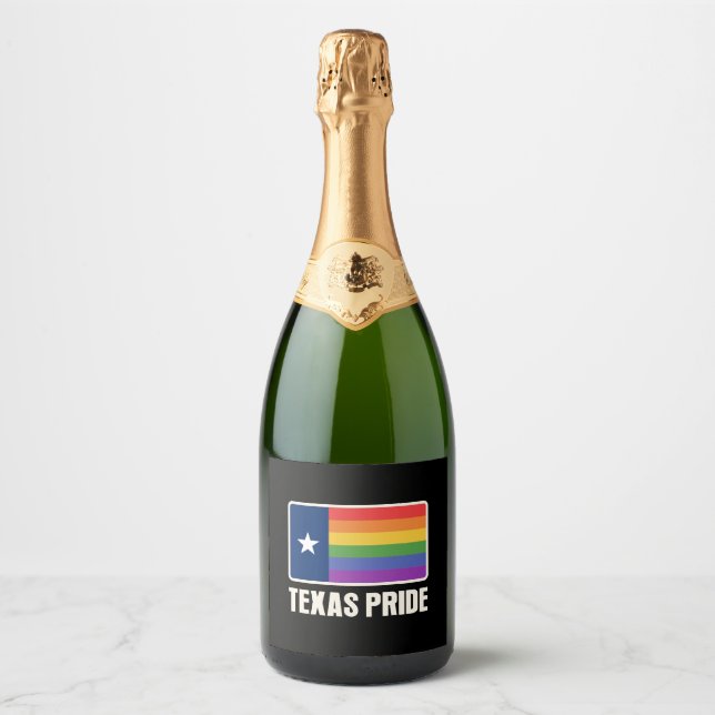 Rainbow Texas Flag Design for proud LGBT+ Texans Sparkling Wine Label (Front)