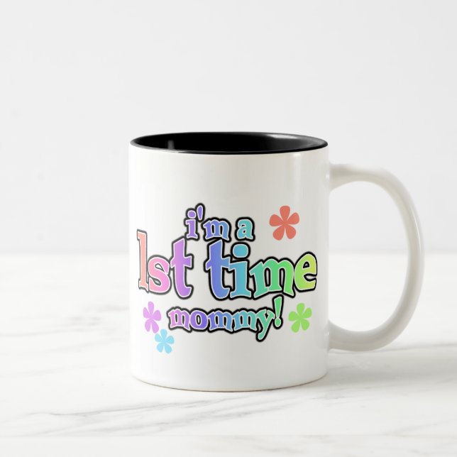 Rainbow Text First Time Mommy Two-Tone Coffee Mug (Right)