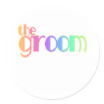 Rainbow Text Groom Classic Round Sticker