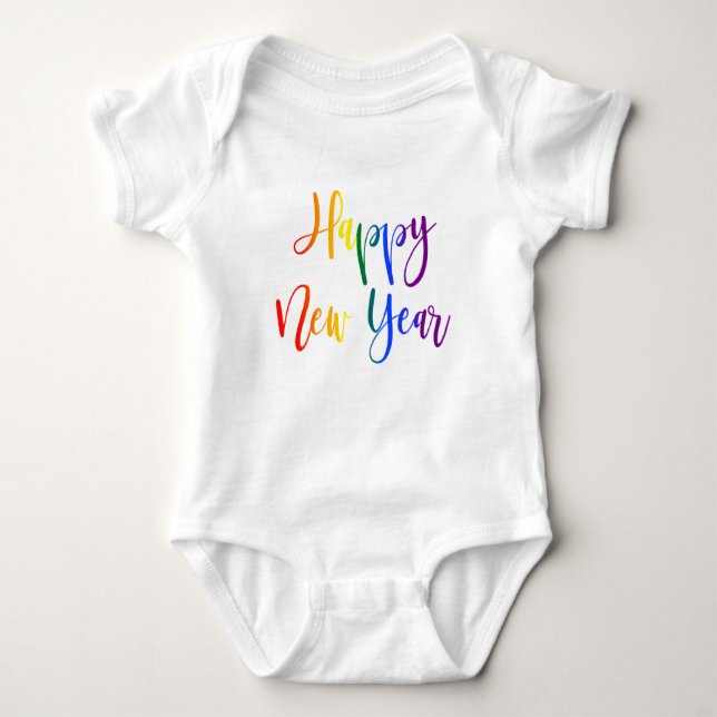 Rainbow Text LGBTQ Gay Pride Happy New Year Baby Bodysuit (Front)