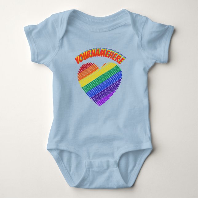 Rainbow Text Rainbow Heart Baby Bodysuit (Front)