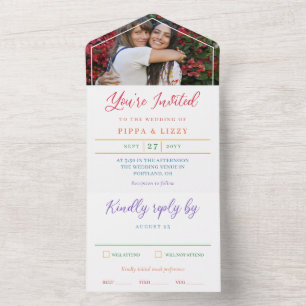 Rainbow Text You're Invited Photo LGBT Wedding All In One Invitation