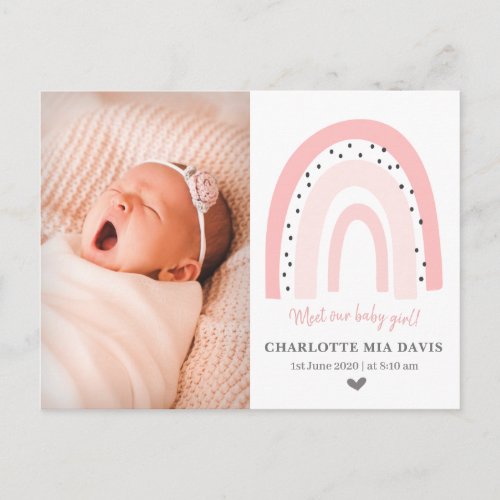 Rainbow thank you card pink birth announcements