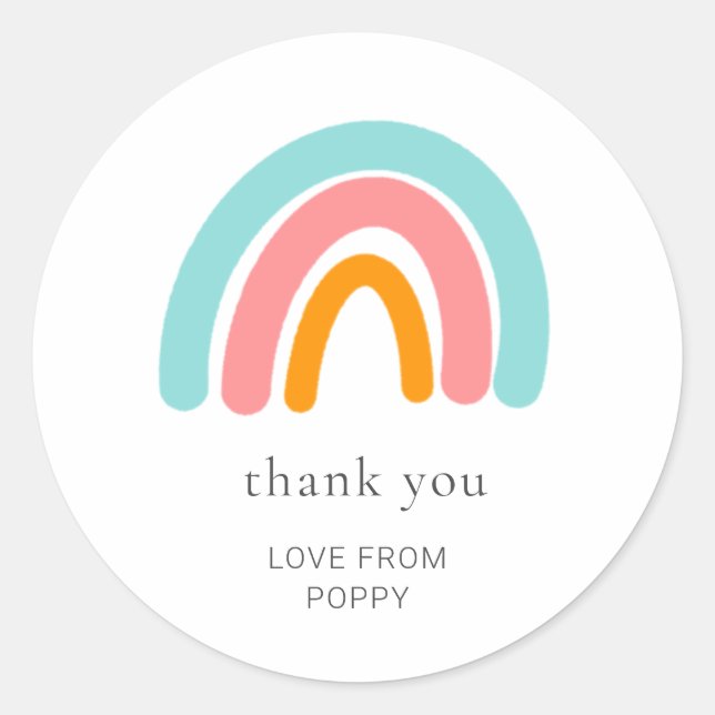Rainbow Thank You Party Favor Classic Round Sticker (Front)