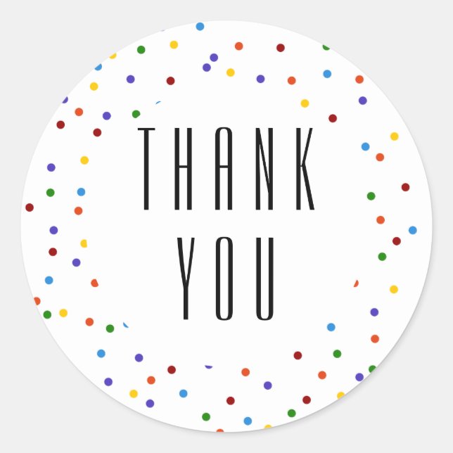 Rainbow Thank You Polka Dot Confetti Classic Round Sticker (Front)