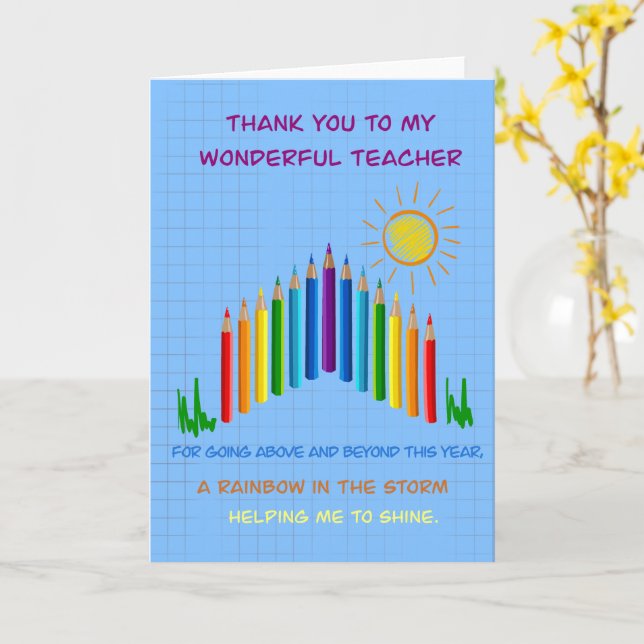 Rainbow Thank you teacher, helping me to shine Card (Yellow Flower)