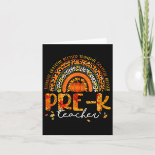 Rainbow Thankful Pre K Teacher Fall Thanksgiving  Card