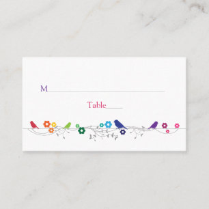 Rainbow Theme Birds Flowers Wedding Place Cards