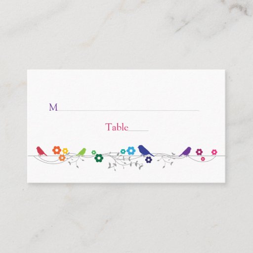 Customizable Rainbow Theme Birds Flowers Wedding Place Cards Business Cards