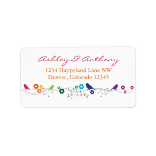 Rainbow Theme Birds Flowers Wedding Return Address Label
