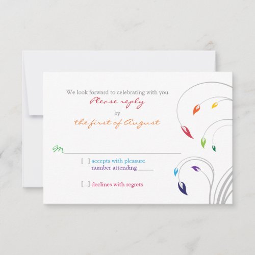 Rainbow Theme Floral Wedding RSVP Reply