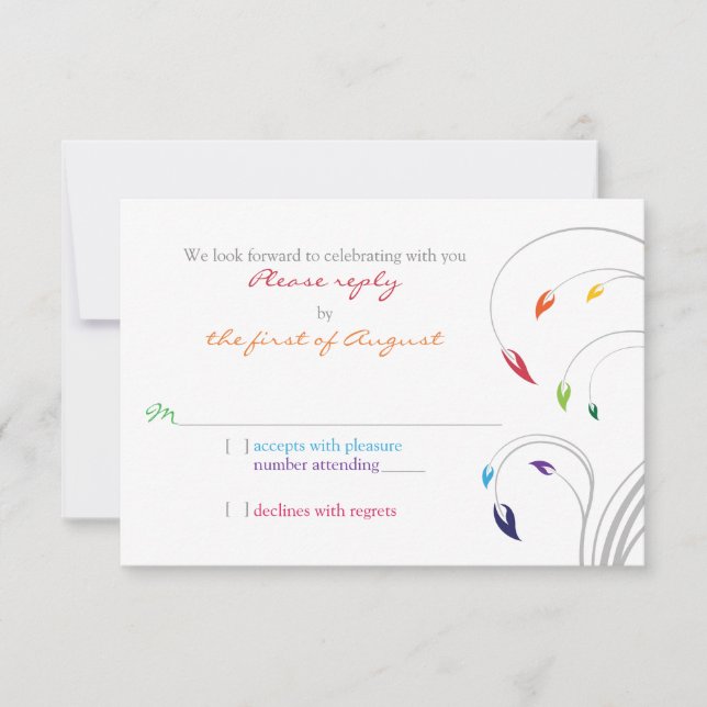 Rainbow Theme Floral Wedding RSVP Reply Card (Front)