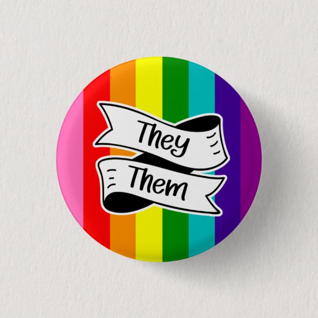 Rainbow They/Them Pronoun Badge Button (Front)