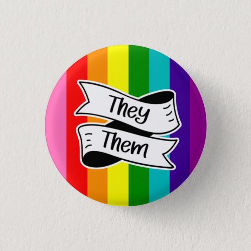 Rainbow TheyThem Pronoun Badge Button