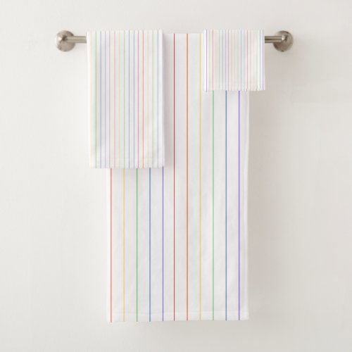 Rainbow Thin Stripes White Pattern Bath Towel Set