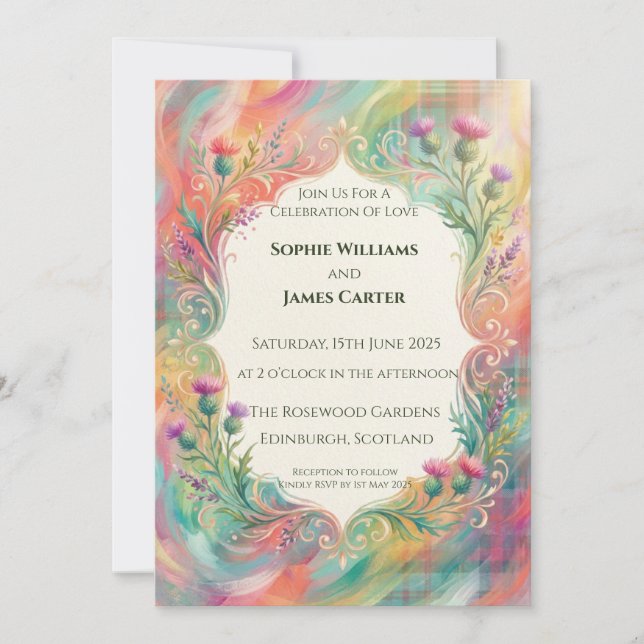 Rainbow Thistle Floral Wedding Invitation (Front)