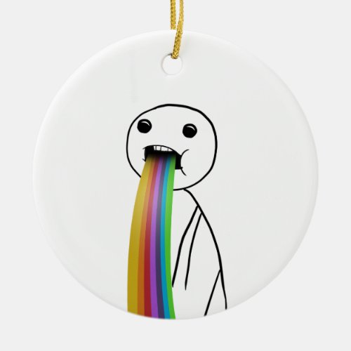 Rainbow throwing up meme ceramic ornament