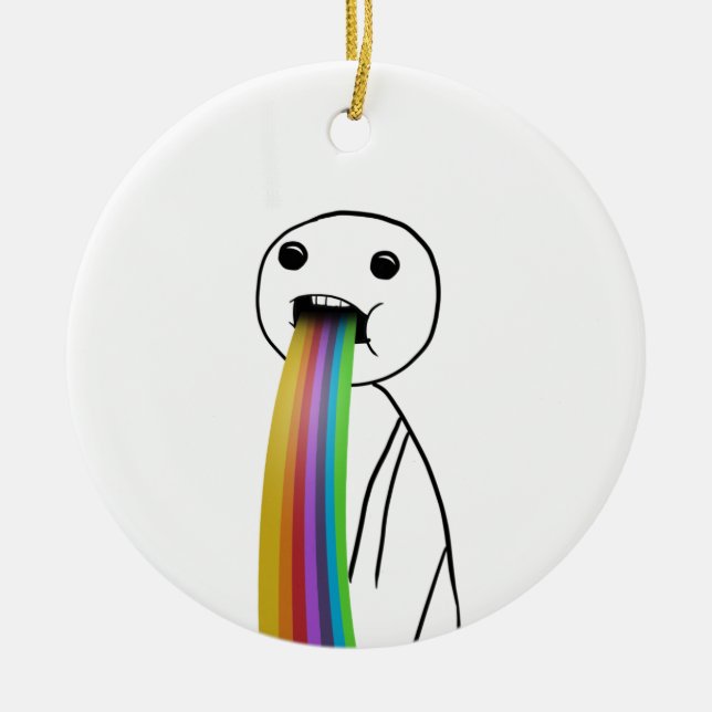 Rainbow throwing up meme ceramic ornament (Front)