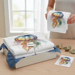 Rainbow Tides Jellyfish: Watercolor Art  Bath Towel