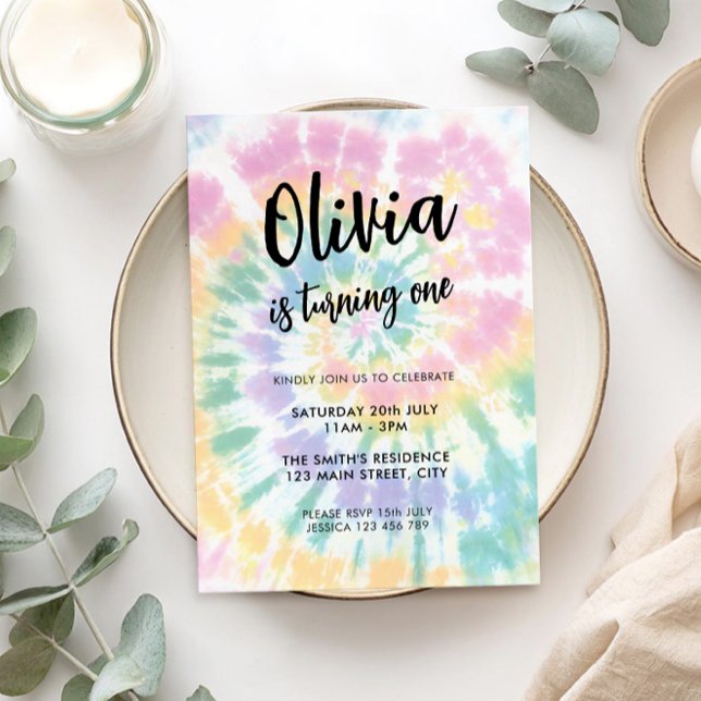 Rainbow Tie Dye 1st Birthday Invitation (Creator Uploaded)