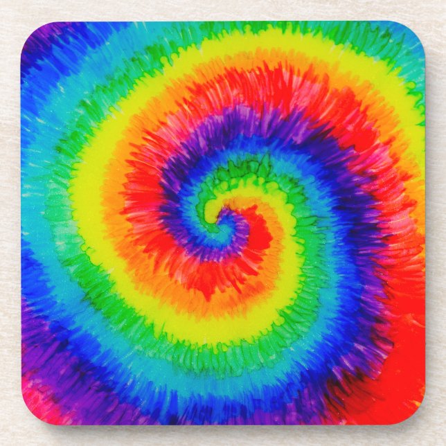Rainbow Tie-Dye Alcohol Ink Beverage Coaster (Front)