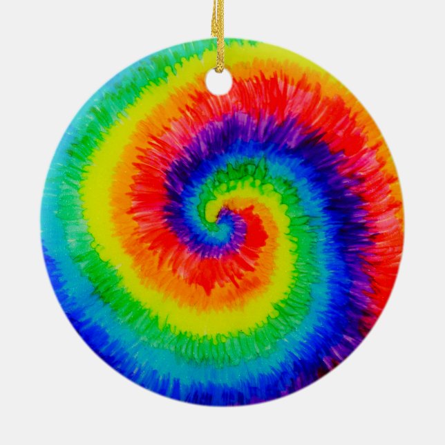Rainbow Tie-Dye Alcohol Ink Ceramic Ornament (Back)