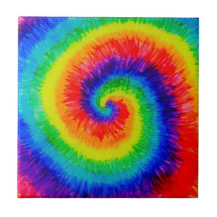 Rainbow Tie-Dye Alcohol Ink Ceramic Tile