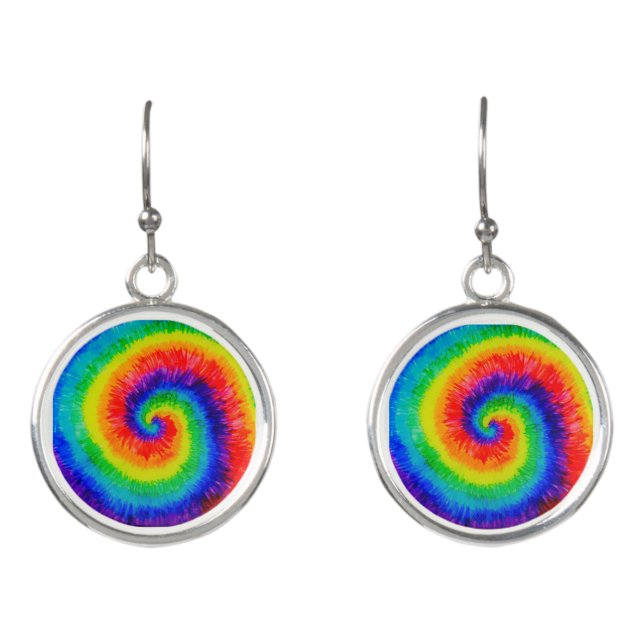 Rainbow Tie-Dye Alcohol Ink Earrings (Front)