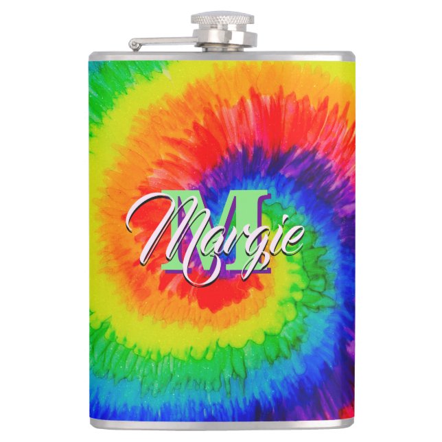Rainbow Tie-Dye Alcohol Ink Flask (Front)