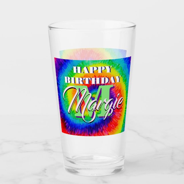 Rainbow Tie-Dye Alcohol Ink Glass (Front)