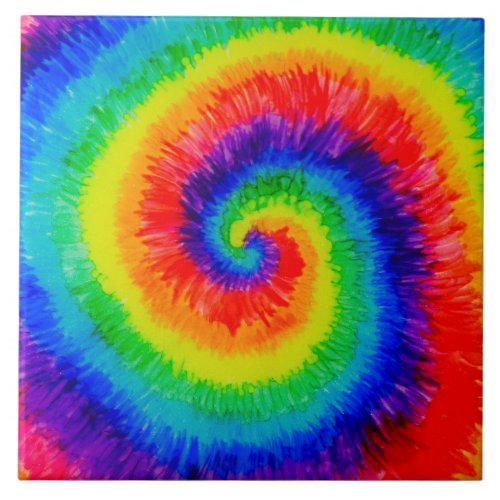 Rainbow Tie_Dye Alcohol Ink Painting Ceramic Tile