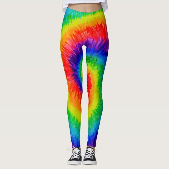 Rainbow Tie-Dye Alcohol Ink Painting Leggings (Front)