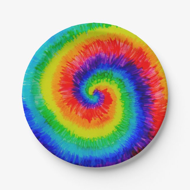Rainbow Tie-Dye Alcohol Ink Paper Plates (Front)