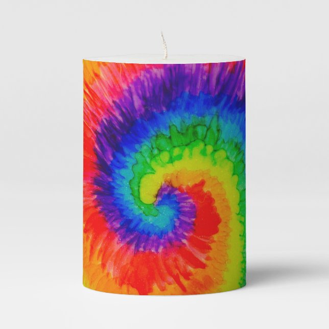 Rainbow Tie-Dye Alcohol Ink Pillar Candle (Front)