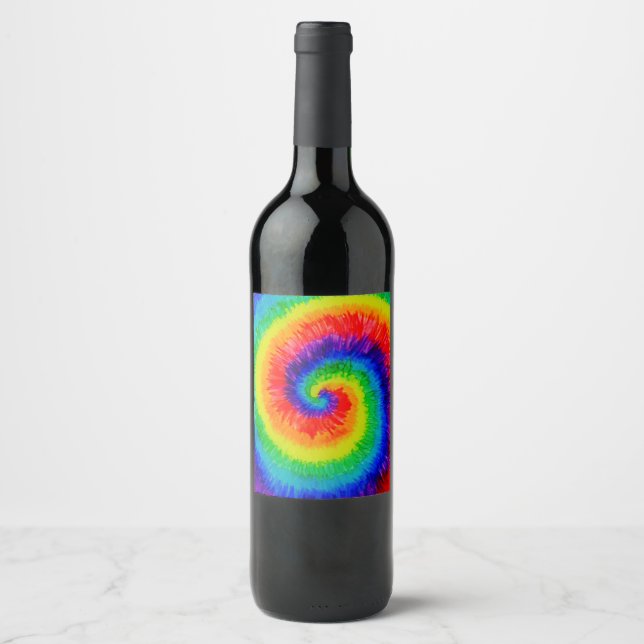 Rainbow Tie-Dye Alcohol Ink Wine Label (Front)