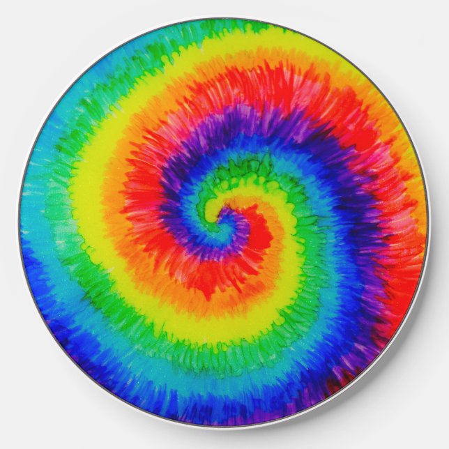Rainbow Tie-Dye Alcohol Ink Wireless Charger (Front)