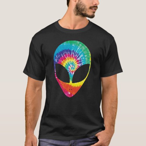 Rainbow Tie Dye Alien Head Cool Tye Die Trippy Rav T_Shirt