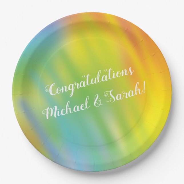 Rainbow Tie Dye Baby Shower Paper Plates (Front)