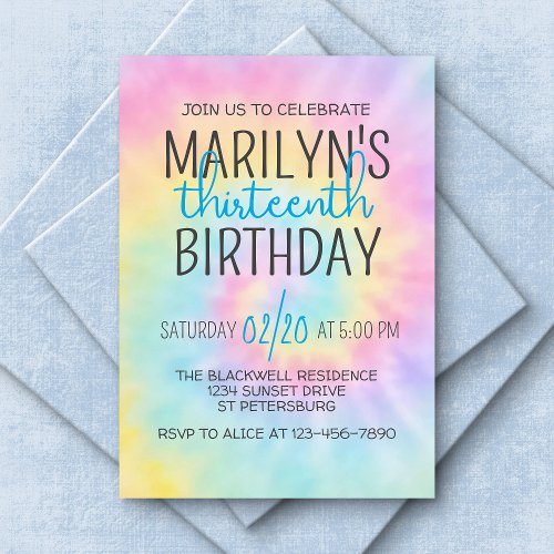Rainbow Tie Dye Birthday Invitation
