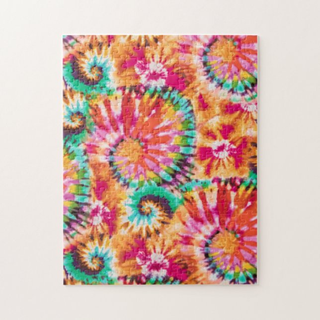 Rainbow Tie Dye Circular Spiral Colorful Hard Jigsaw Puzzle (Vertical)